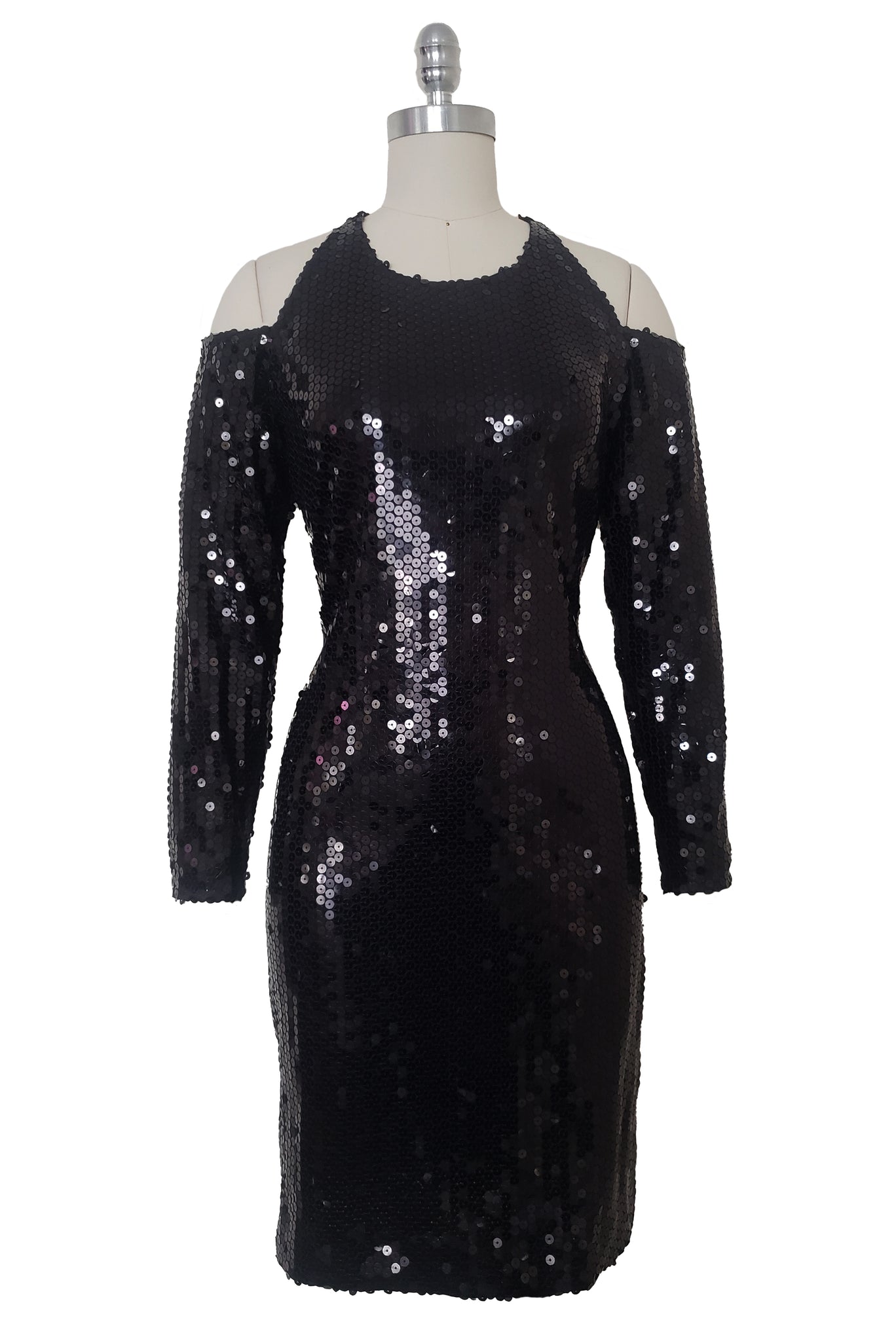 black sequin cold shoulder dress Cinderella Divine SEQUIN OFF SHOULDER LONG SLEEVE GOWN CH135