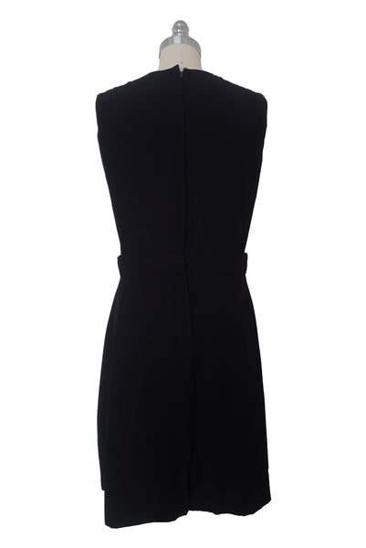 1960s Vintage Black Rayon Sleeveless Tabard Style Dress, Extra Small to Small