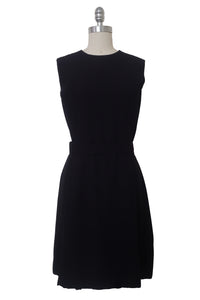 1960s Vintage Black Rayon Sleeveless Tabard Style Dress, Extra Small to Small