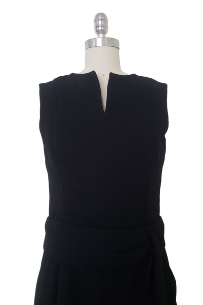 1960s Vintage Black Sleeveless Drop Waist Wool Crepe Day Dress, Small to Medium