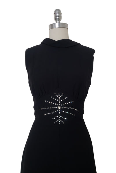 1960s Vintage Black Rhinestone Embellished Jumpsuit, Small to Medium