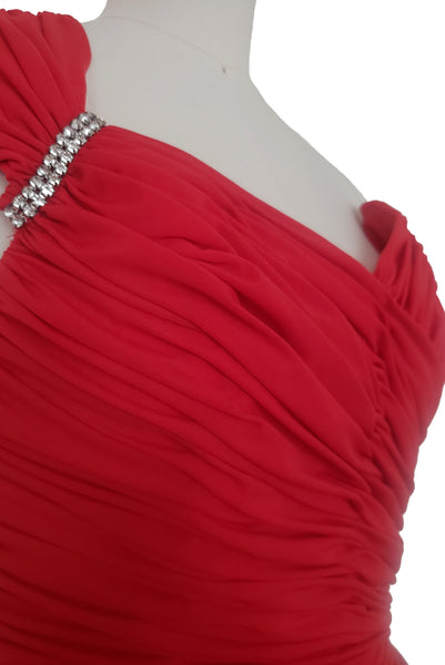 1990s Vintage Red Asymmetrical One Shoulder Cocktail Dress by Oleg Cassini, Extra Small to Small
