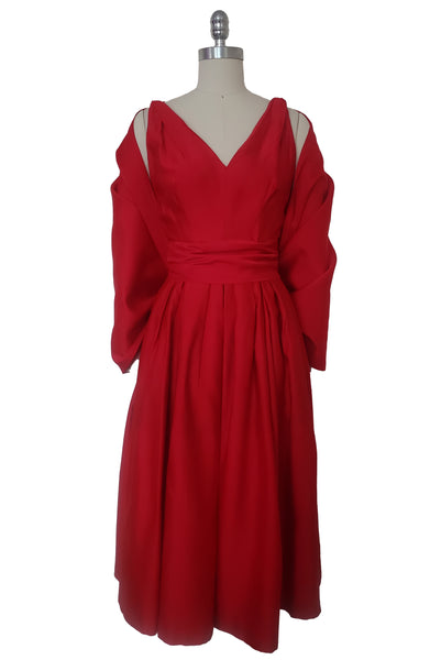 1960s Vintage Red Satin Cocktail Dress with Wrap by Rappi, Extra Extra Small to Extra Small