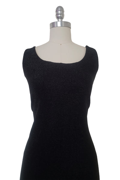 1990s Vintage Black Lurex Metallic Knit Sheath Dress by Geary Roark, Small to Medium