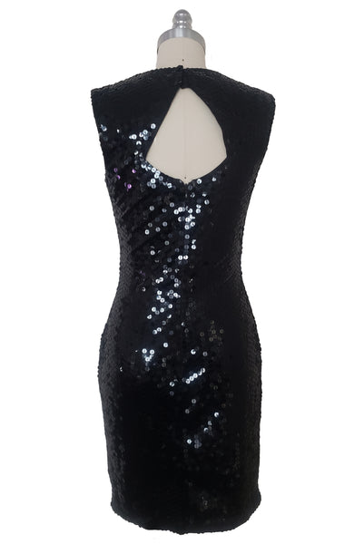 1990s Vintage Black Sequin Cocktail Dress by Nite Line, Extra Small to Small