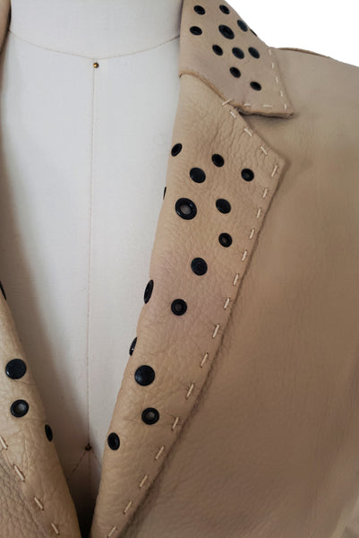 1990s Vintage Studded Buff Leather Blazer by Donald Pliner, Extra Small to Small