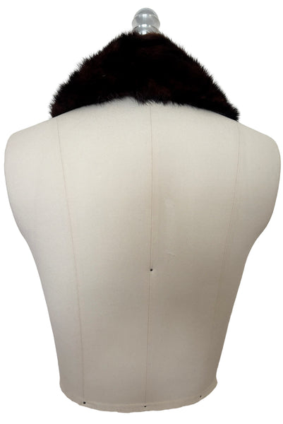 Back view of 1950s vintage brown mink fur and velvet padded stand alone clip-on collar.
