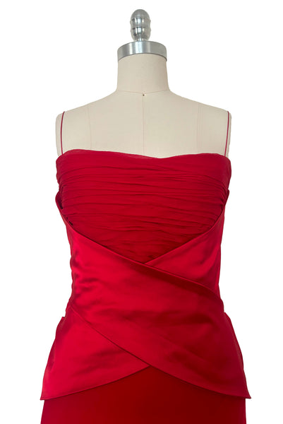2000s Vintage Danes NYC Red Silk Chiffon Evening Gown, Extra Small to Small