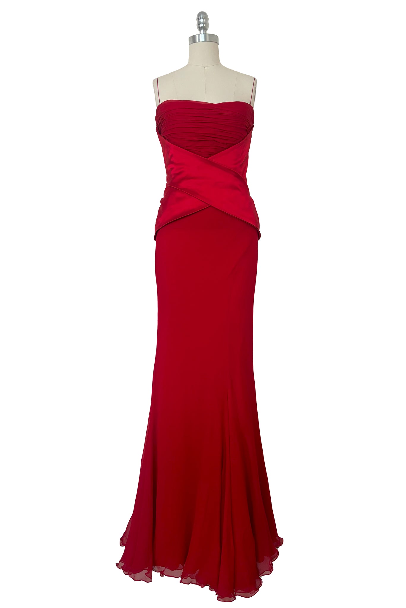 2000s Vintage Danes NYC Red Silk Chiffon Evening Gown, Extra Small to Leslie Courreges 2000s Vintage Danes NYC Red Silk Chiffon Evening Gown, Extra Small to Leslie Courreges
