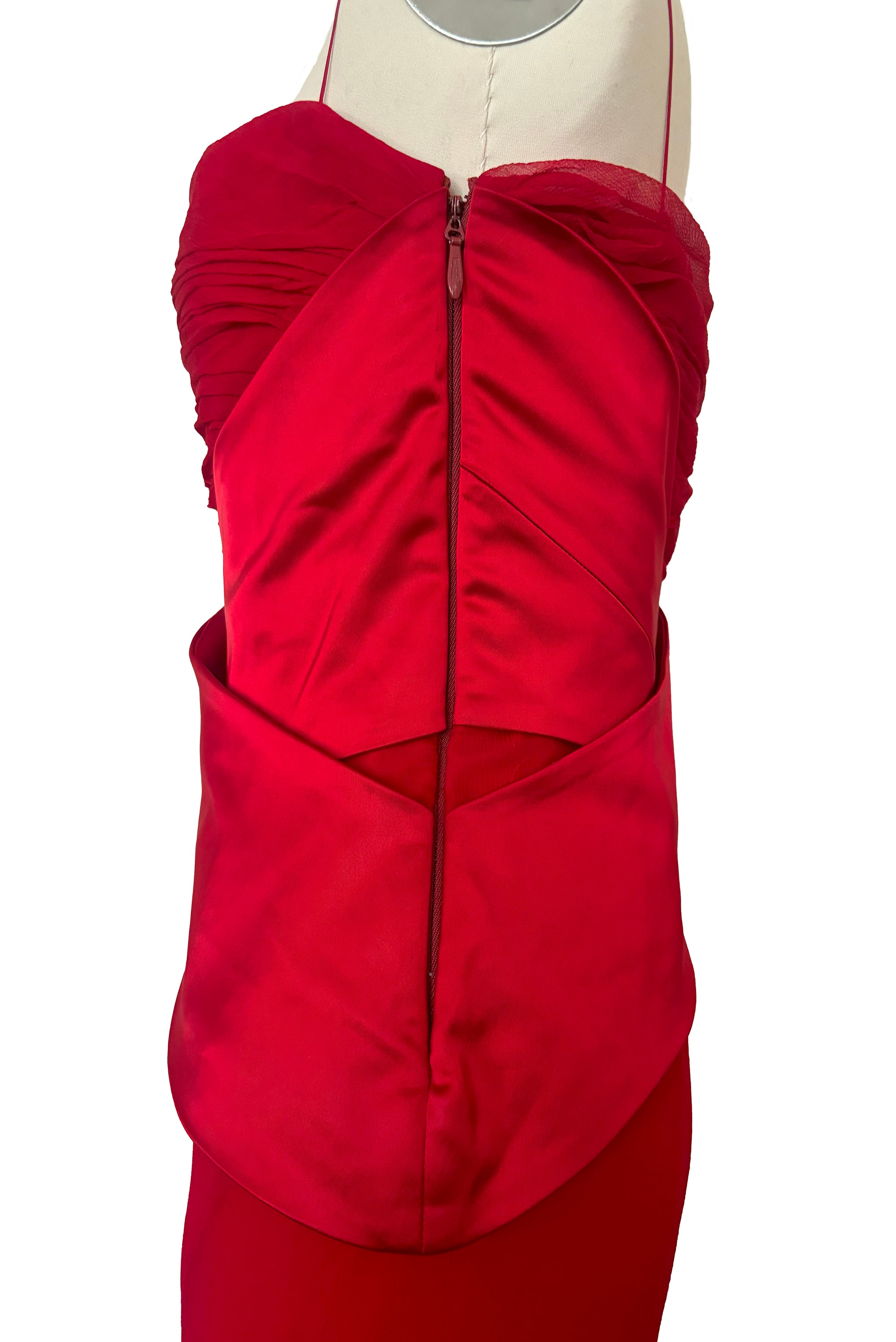 2000s Vintage Danes NYC Red Silk Chiffon Evening Gown, Extra