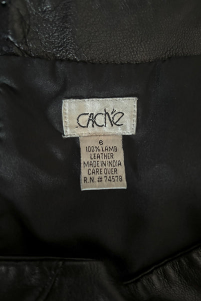 1990s Vintage Black Leather Skirt with Zippers by Cache, Small to Medium