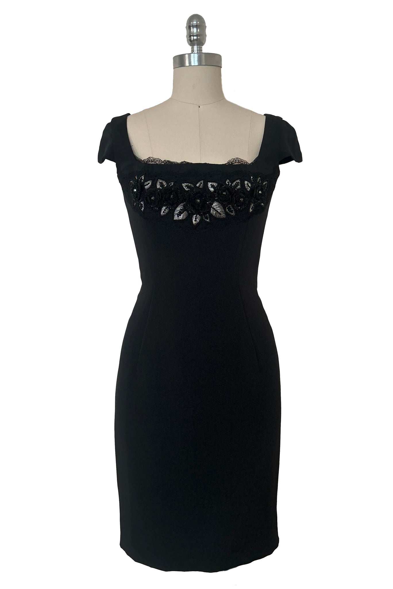 1990s Vintage ESCADA Black Silk Beaded & Embroidered Cocktail Dress, E Leslie Courreges 1990s Vintage ESCADA Black Silk Beaded & Embroidered Cocktail Dress, E Leslie Courreges