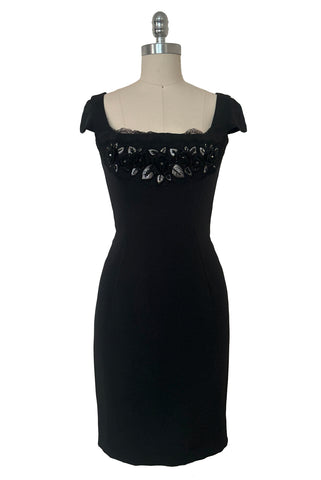 1990s Vintage ESCADA Black Silk Beaded & Embroidered Cocktail Dress, Extra Small to Small