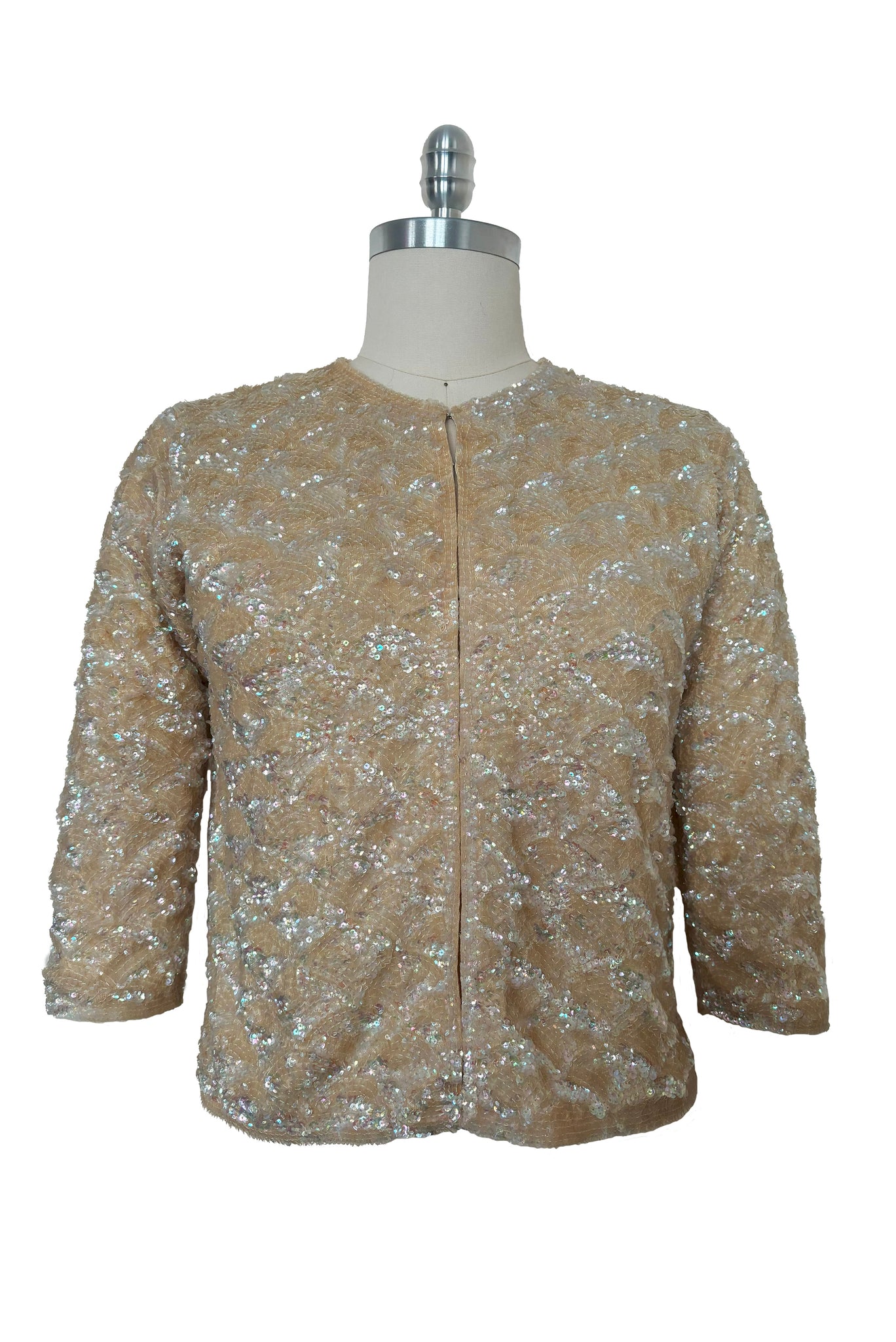 1950s Vintage Cream Iridescent Sequined Cardigan, Medium to Large