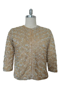 1950s Vintage Cream Iridescent Sequined Cardigan, Medium to Large