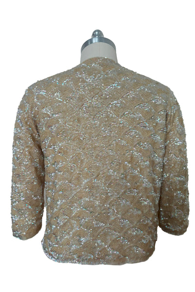 1950s Vintage Cream Iridescent Sequined Cardigan, Medium to Large