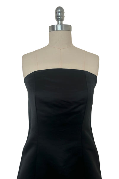 1990s Vintage Black Satin Minimalist Strapless Evening Dress, Extra Small to Small