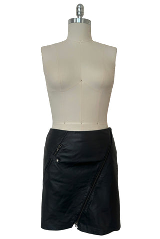 1990s Vintage Black Leather Skirt with Zippers by Cache, Small to Medium