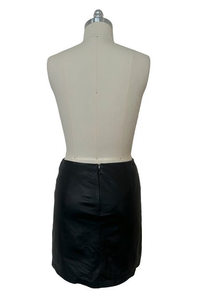 1990s Vintage Black Leather Skirt with Zippers by Cache, Small to Medium