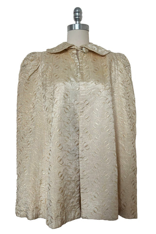 1940s Vintage Cream Embroidered Cape, Extra Small to Medium