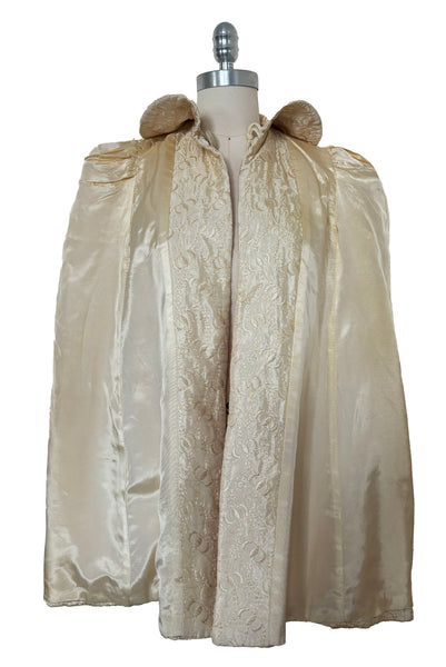 1940s Vintage Cream Embroidered Cape, Extra Small to Medium