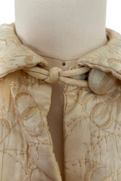 1940s Vintage Cream Embroidered Cape, Extra Small to Medium