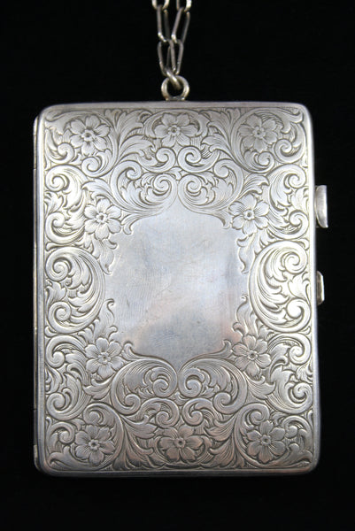Edwardian to 1920s Vintage Floral Engraved German Silver Compact Dance Bag