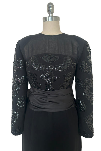 1990s Vintage Christian Dior Black Sequin Evening Dress, Small to Medium