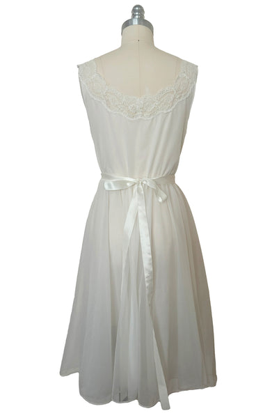 Back view of 1940s vintage white nylon bridal lingerie ballerina nightgown by Vanity Fair, size small to medium.