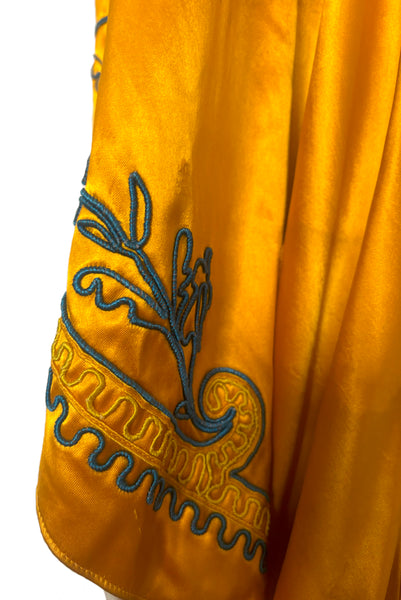 1920s Mustard Satin Regalia Robe w/ Teal Soutache Embroidery, by Ihling Brothers, Most Sizes