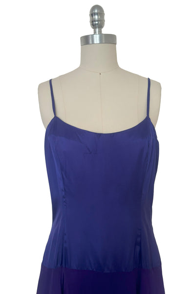 Dress bodice front view of 1980s vintage beaded purple silk & rayon blouse and drop waist dress Set by Nite Line, small to medium.