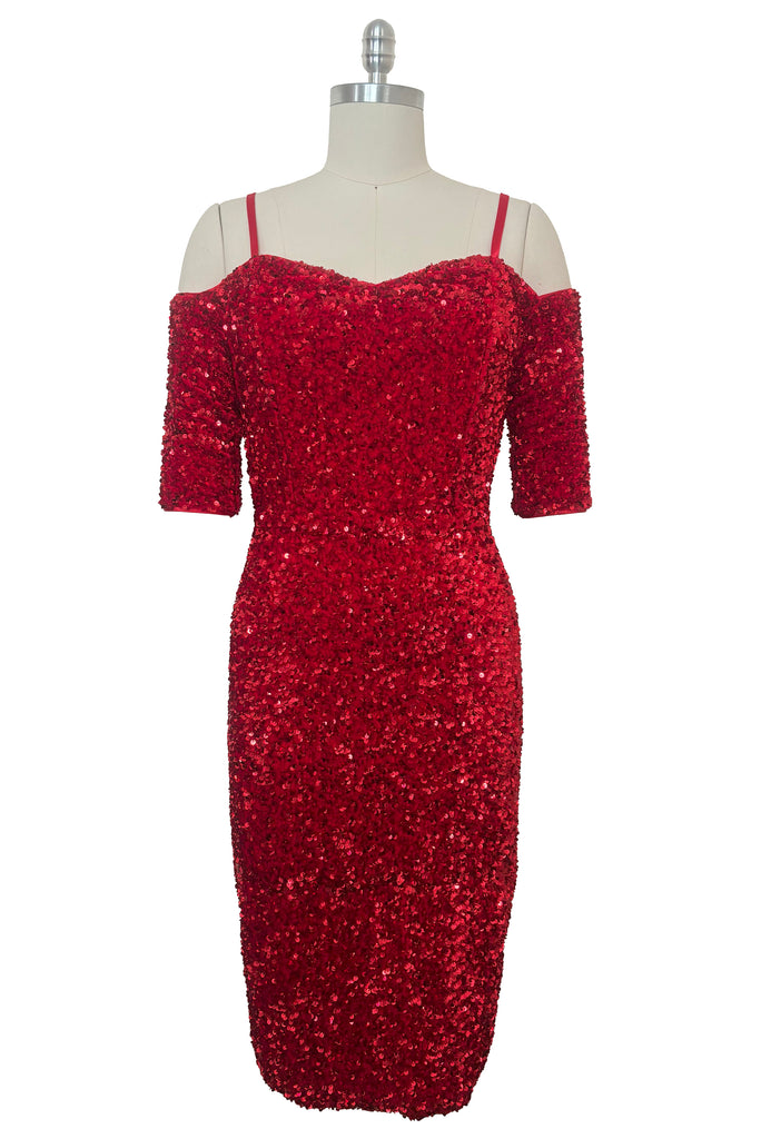 Sabrina Dress in Red Sequin Velvet – Leslie Courreges Sabrina Dress in Red Sequin Velvet – Leslie Courreges