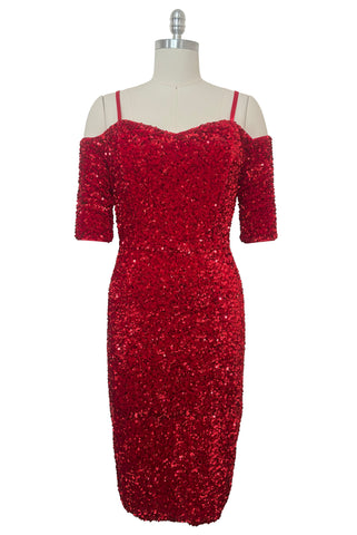 Sabrina Dress in Red Sequin Velvet