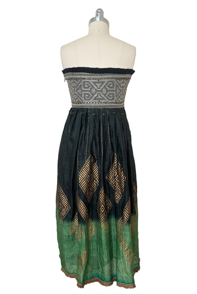 2000s Vintage Blue & Green Silk Strapless Dress by Diane von Furstenburg, Extra Small to Small