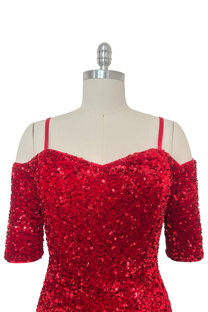 SAMPLE Sabrina Dress in Red Sequin Velvet, Size Large Leslie Courreges SAMPLE Sabrina Dress in Red Sequin Velvet, Size Large Leslie Courreges
