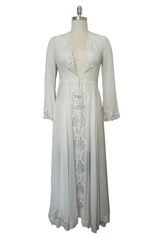 NWT 2000s Vintage White Georgette and Lace Robe by Jane Woolrich, Extra Small to Small