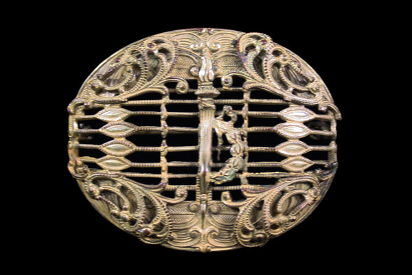 1900s Vintage Victorian Oval Gold Tone Sash Brooch