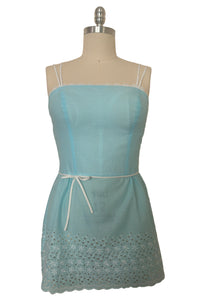 1980s Vintage Blue Polka Dot Mini Dress by Sea Waves, Medium to Large