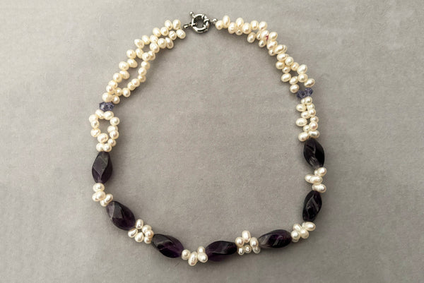 1980s Vintage Amethyst and Freshwater Pearl Necklace