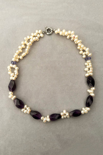 1980s Vintage Amethyst and Freshwater Pearl Necklace