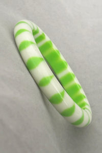 1960s Vintage Lime Green and White Injected Dot Lucite Sliced Bangle Bracelet