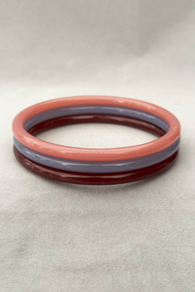 1960s Vintage Mauve, Brown, and Gray Three (3) Bangle Stack Bracelet Set