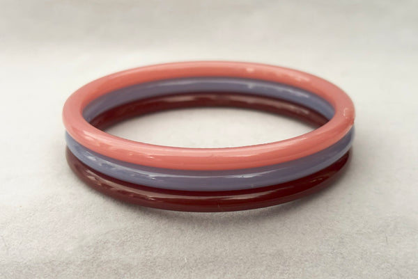 1960s Vintage Mauve, Brown, and Gray Three (3) Bangle Stack Bracelet Set