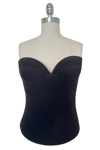 Front view of 2000s y2k vintage deadstock new with tags black seamless underwire strapless longline bra by Felina, size 32C.