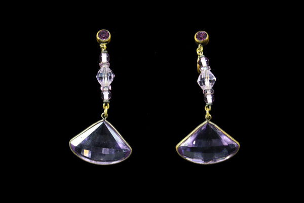 1920s Vintage Pale Amethyst Purple Crystal and Rhinestone Screw-back Earrings