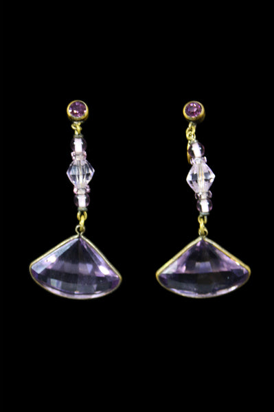 1920s Vintage Pale Amethyst Purple Crystal and Rhinestone Screw-back Earrings