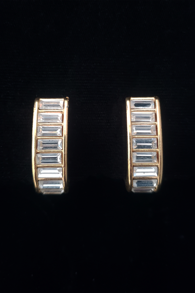1980s Vintage SIGNED Napier Gold and Baguette Rhinestone Huggie Clip-On Earrings