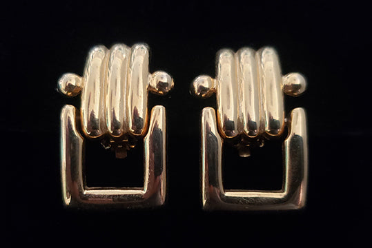 1980s Vintage Gold Tone Square Door Knocker Clip-on Earrings