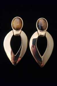1980s Vintage Tiger's Eye and Gold Tone Drop Earrings
