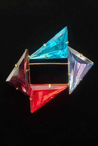 1980s Vintage Triangular Multicolor Rhinestone Brooch